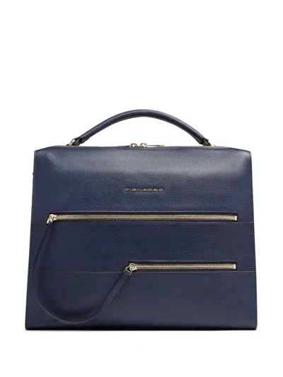 Piquadro Grained-leather Laptop Bag In Blue