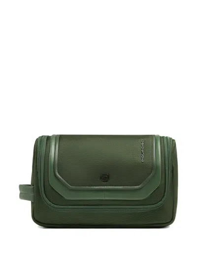 Piquadro Hanging Leather-trim Toiletry Bag In Green