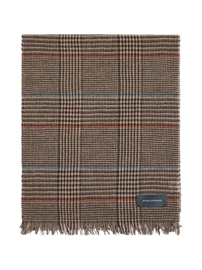 Piquadro Houndstooth-pattern Frayed Scarf In Brown