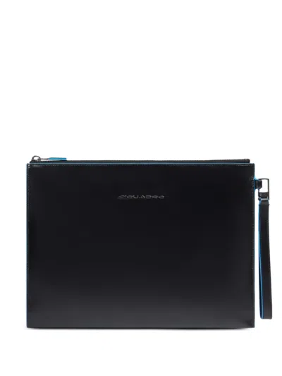 Piquadro Ipad Compartment Leather Clutch Bag In Black