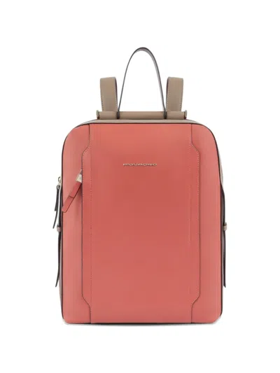 Piquadro Ipad Laptop Leather Backpack In Pink