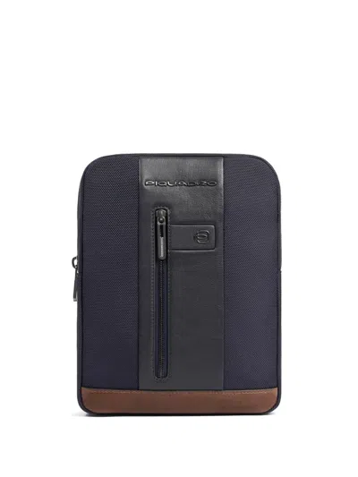 Piquadro Ipad® Leather-details Crossbody Bag In Blue