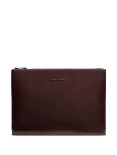 Piquadro Ipad Pro Leather Clutch Bag In Brown