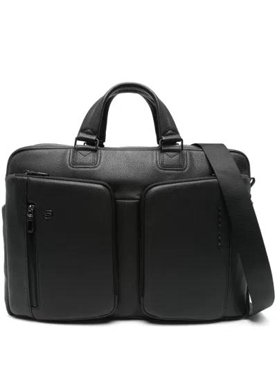 Piquadro Leather 15,6" Laptop Bag In Black