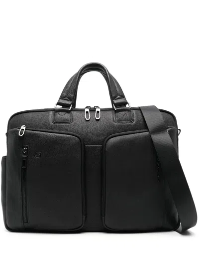 Piquadro Leather 15,6" Laptop Bag In Black