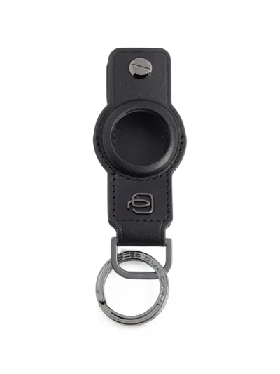 Piquadro Leather Airtag Keychain In Black