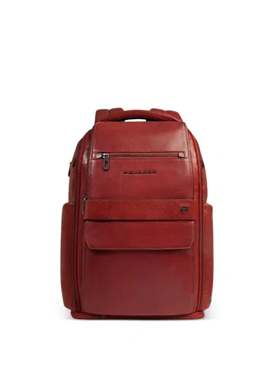 Piquadro Leather Backpack In Red