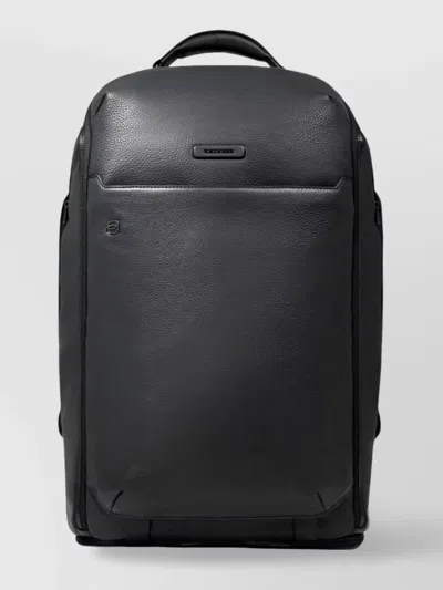 Piquadro Leather Backpack Textured Finish In Gray
