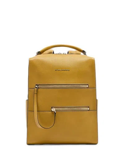 Piquadro Leather Backpack In Yellow