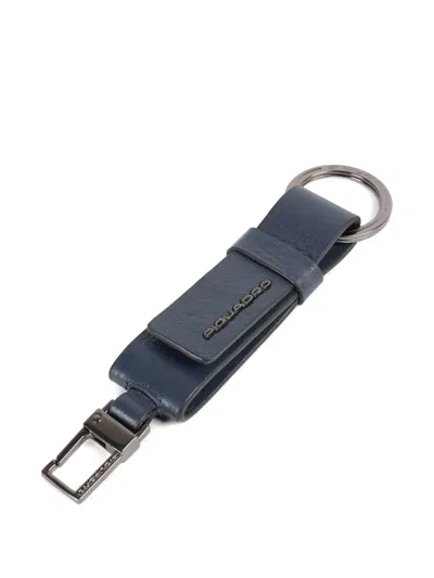 Piquadro Leather Carabiner Keyring In Blue