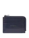 Piquadro Leather Card Holder In Blue