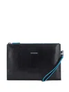 Piquadro Leather Clutch Bag In Black