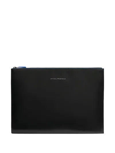 Piquadro Leather Clutch Bag In Black