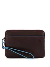 Piquadro Leather Clutch Bag In Brown