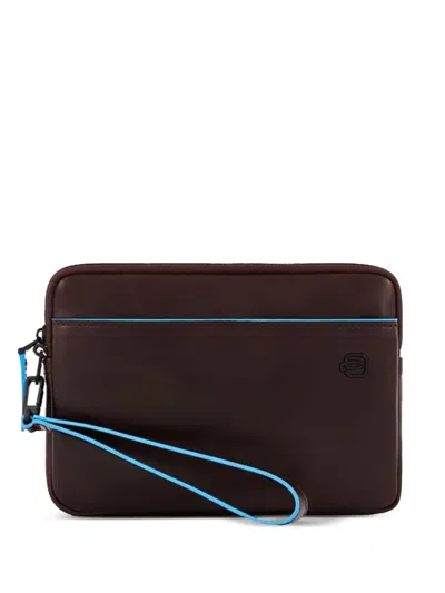 Piquadro Leather Clutch Bag In Brown