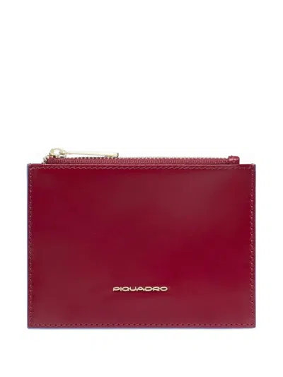 Piquadro Leather Coin Wallet In Red