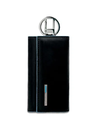 Piquadro Leather Key Holder In Black
