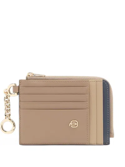 Piquadro Leather Keychain Card Holder In Brown