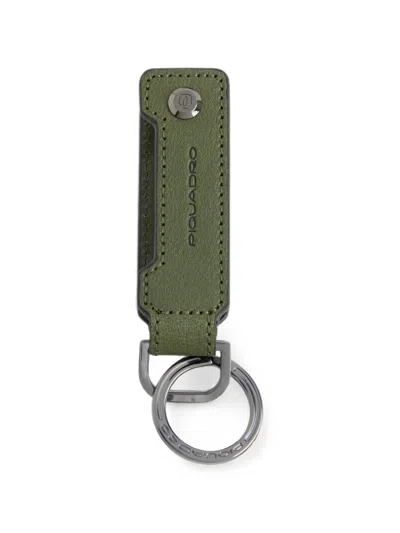 Piquadro Leather Keychain In Green