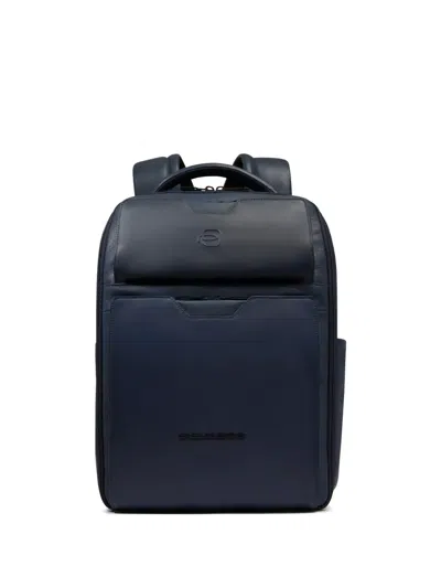 Piquadro Leather Laptop Backpack In Blue