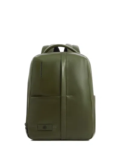Piquadro Leather Laptop Backpack In Green