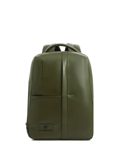 Piquadro Leather Laptop Backpack In Green