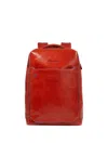 Piquadro Leather Laptop Backpack In Red