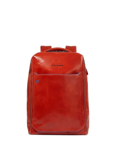 Piquadro Leather Laptop Backpack In Red