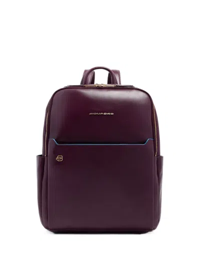 Piquadro Leather Laptop Backpack In Burgundy