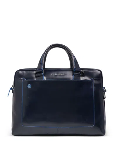 Piquadro Leather Laptop Bag In Blue