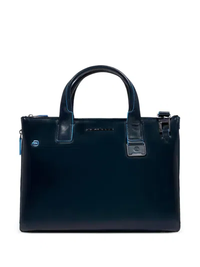 Piquadro Leather Laptop Bag In Blue