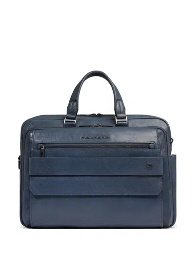 Piquadro Leather Laptop Bag In Blue