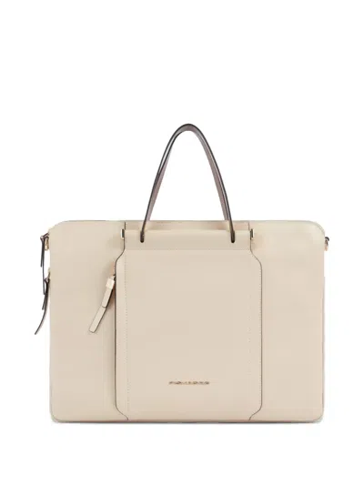 Piquadro Leather Laptop Bag In Neutral