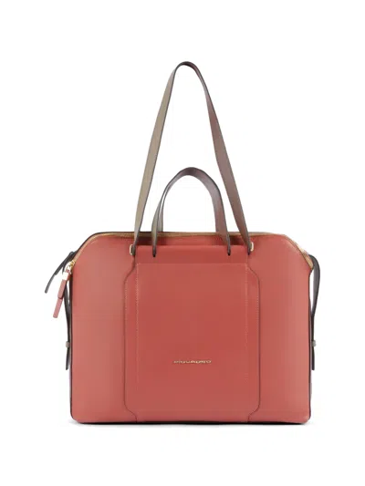 Piquadro Leather Laptop Bag In Pink