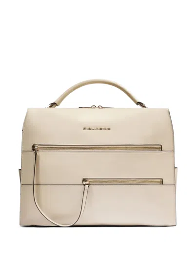 Piquadro Leather Laptop Bag In White