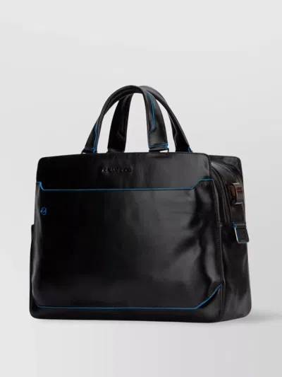 Piquadro Leather Laptop Bag With Handles And Compartments In Silver
