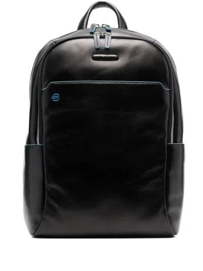 Piquadro Leather Logo-patch Backpack In Black