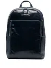 Piquadro Leather Logo-patch Backpack In Blau