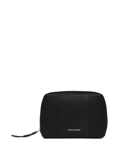 Piquadro Leather Make-up Bag In Black