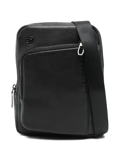 Piquadro Leather Messenger Bag In Black