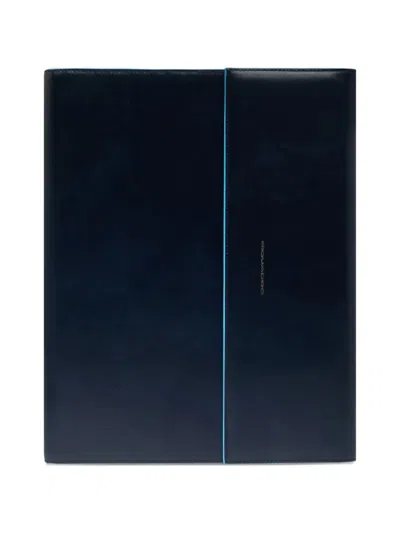 Piquadro Leather Notepad Holder In Blue
