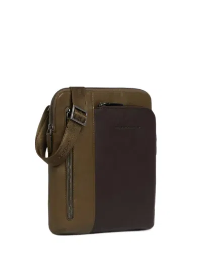 Piquadro Leather Panelled Messenger Bag In Brown