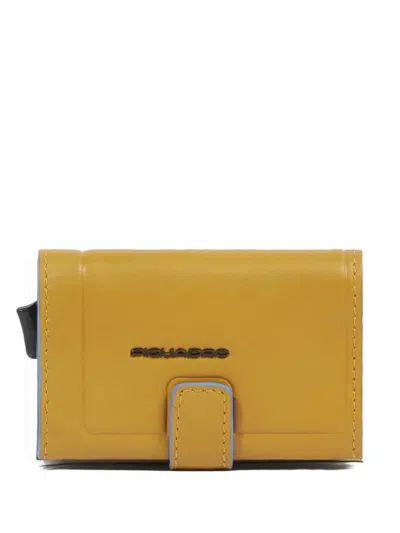 Piquadro Leather Pop-up Card Holder In Purple