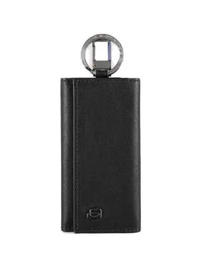 Piquadro Leather Six-hook Key Holder In Black