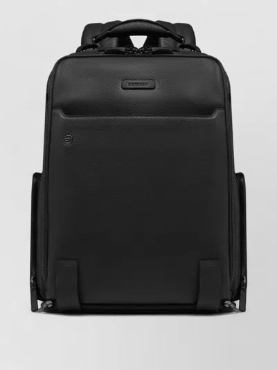 Piquadro Leather Travel Backpack Top Handle Straps In Black