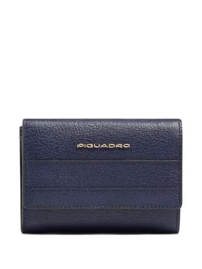 Piquadro Leather Trifold Wallet In Blue