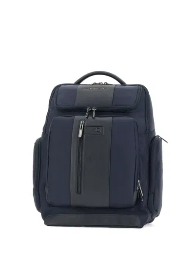 Piquadro Leather-trimmed Backpack In Blue
