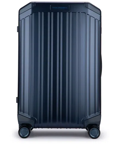 Piquadro Leather Trolley Luggage In Blue