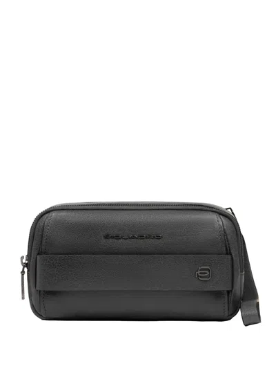 Piquadro Leather Wristlet Clutch Bag In Black