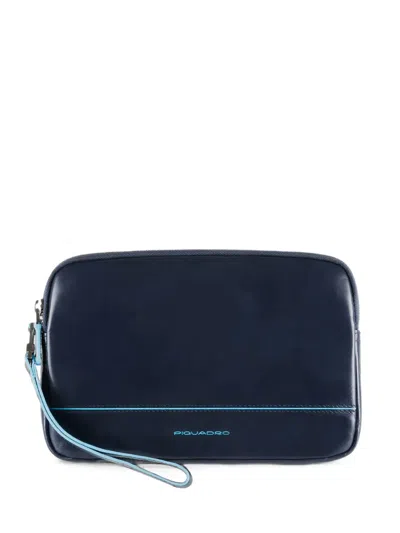Piquadro Leather Wristlet Clutch Bag In Blue